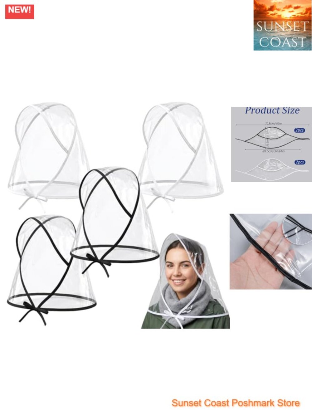 4 Pcs Clear Rain Hats for Women with Visor, Waterproof Reusable Rains Bonnet